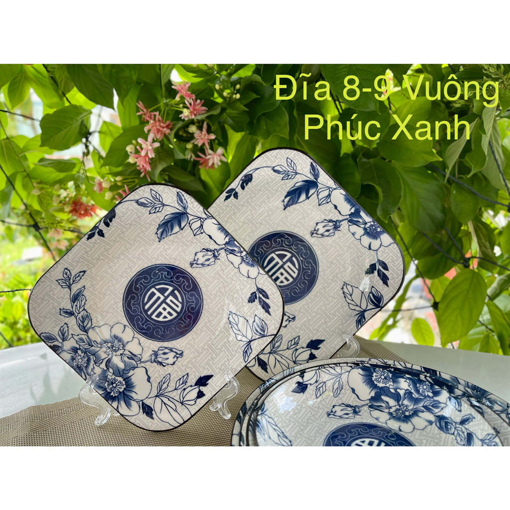 Set Tô, Chén, Đĩa Họa Tiết Phúc Xanh - Đồ Sứ Decor, Dĩa Đựng Đồ Ăn, Tráng Men Cao Cấp, Dụng Cụ Bàn Ăn Cao Cấp