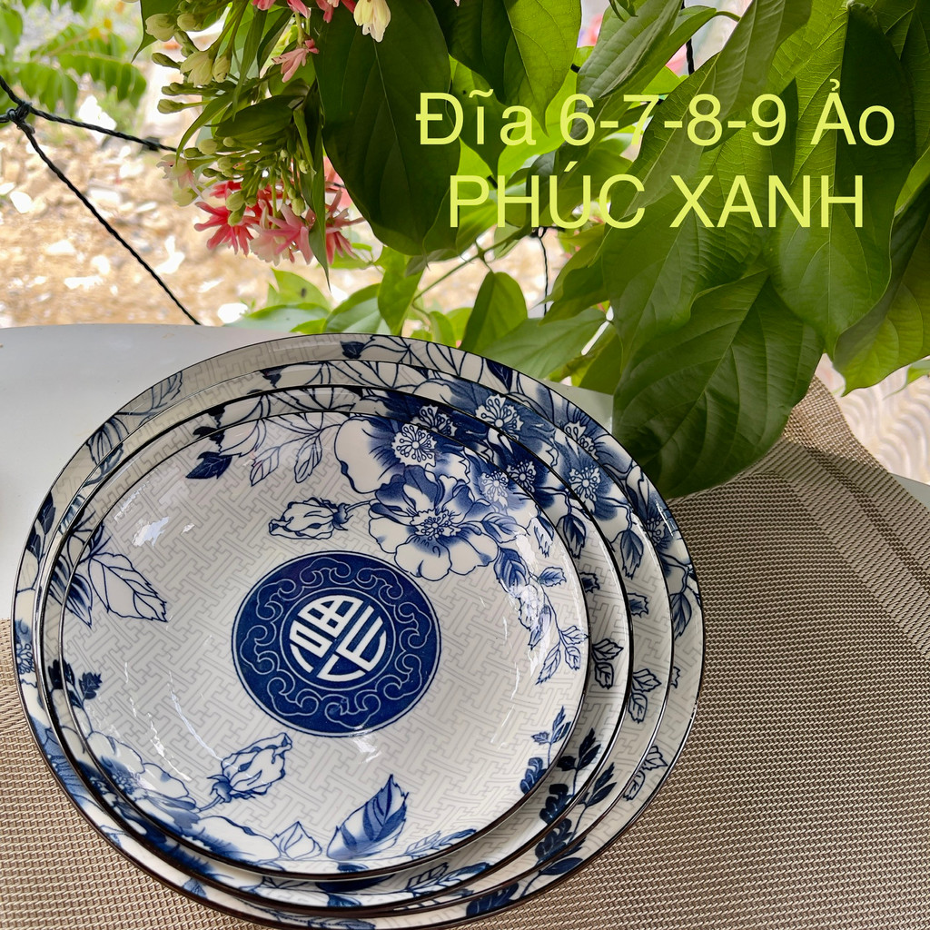 Set Tô, Chén, Đĩa Họa Tiết Phúc Xanh - Đồ Sứ Decor, Dĩa Đựng Đồ Ăn, Tráng Men Cao Cấp, Dụng Cụ Bàn Ăn Cao Cấp