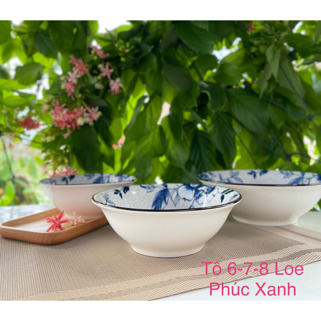 Set Tô, Chén, Đĩa Họa Tiết Phúc Xanh - Đồ Sứ Decor, Dĩa Đựng Đồ Ăn, Tráng Men Cao Cấp, Dụng Cụ Bàn Ăn Cao Cấp