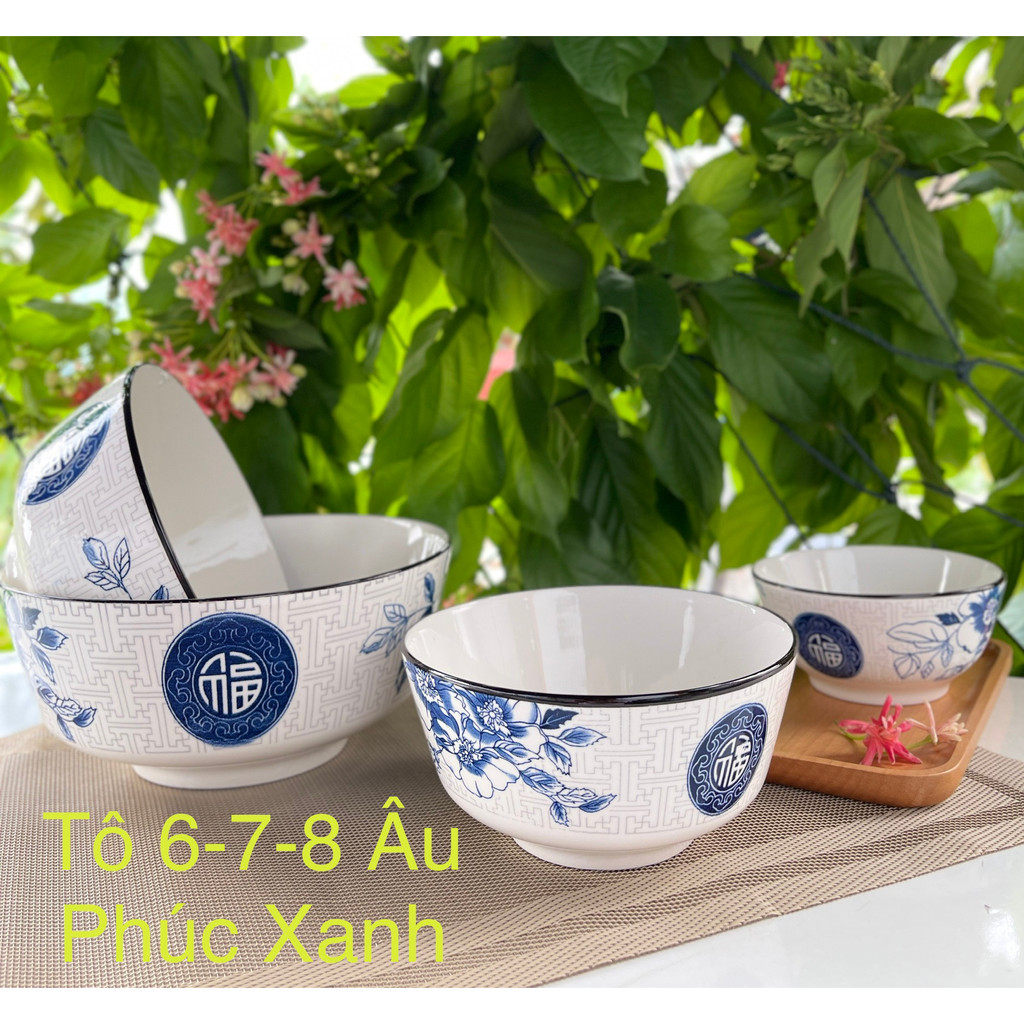 Set Tô, Chén, Đĩa Họa Tiết Phúc Xanh - Đồ Sứ Decor, Dĩa Đựng Đồ Ăn, Tráng Men Cao Cấp, Dụng Cụ Bàn Ăn Cao Cấp