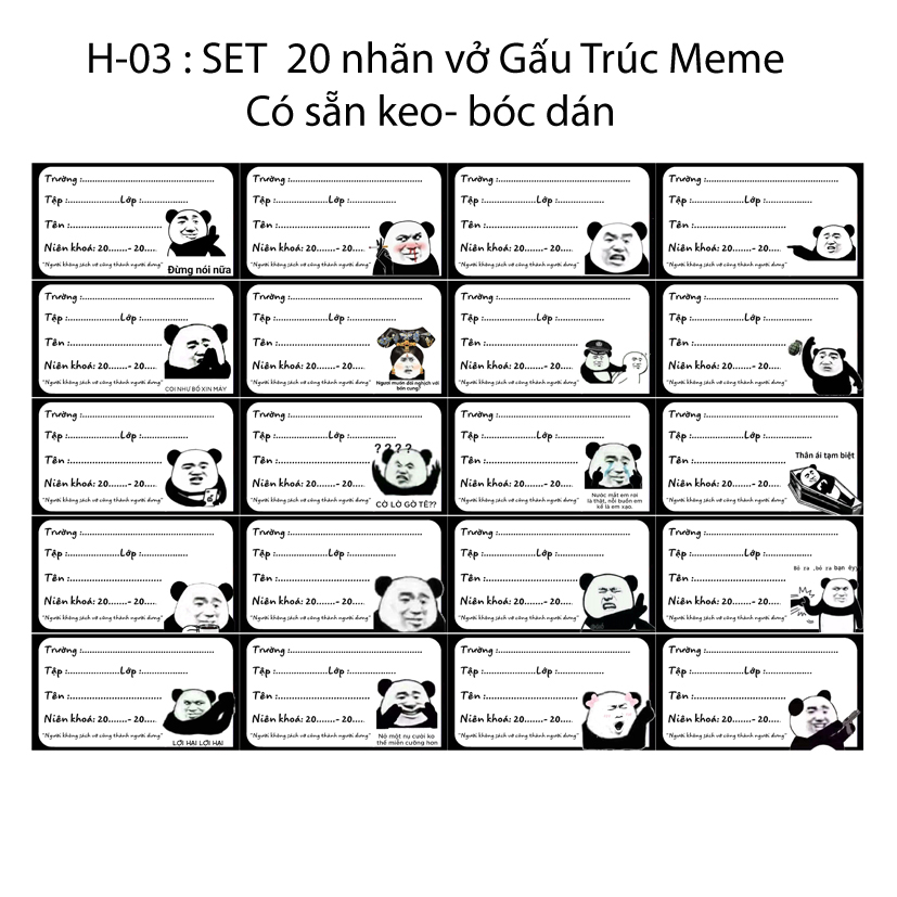 Nhãn vở Meme Gấu Trúc - Nhãn dán Meme Gấu Trúc