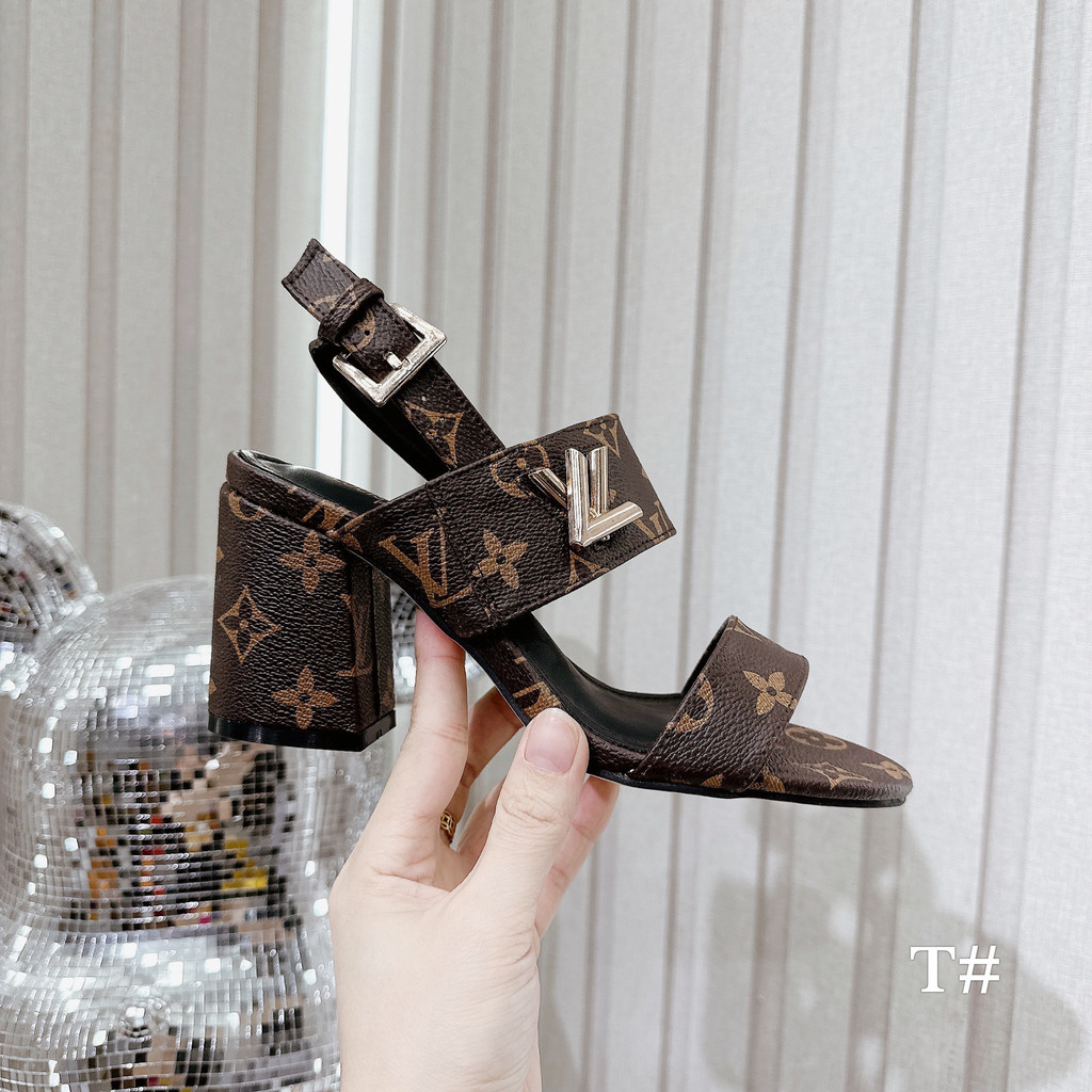 SANDAL LV HOA NÂU GÓT TRỤ