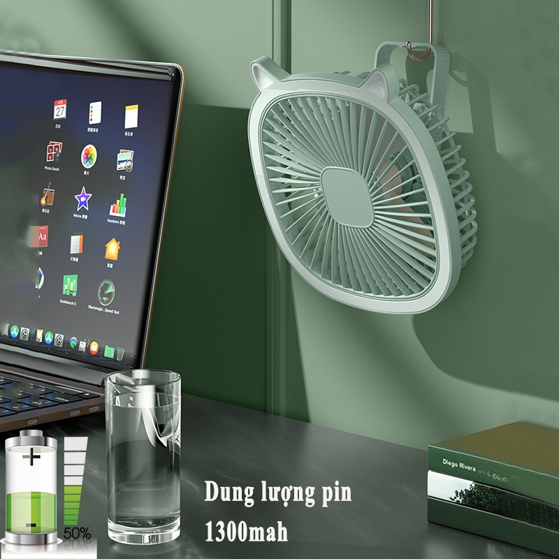 Quạt Tích Điện MiNi Cầm Tay Tiện Lợi Hàng Chất Lượng Cao - Quạt Để Bàn Treo Tường Có Đèn LED Thông Minh | BigBuy360 - bigbuy360.vn