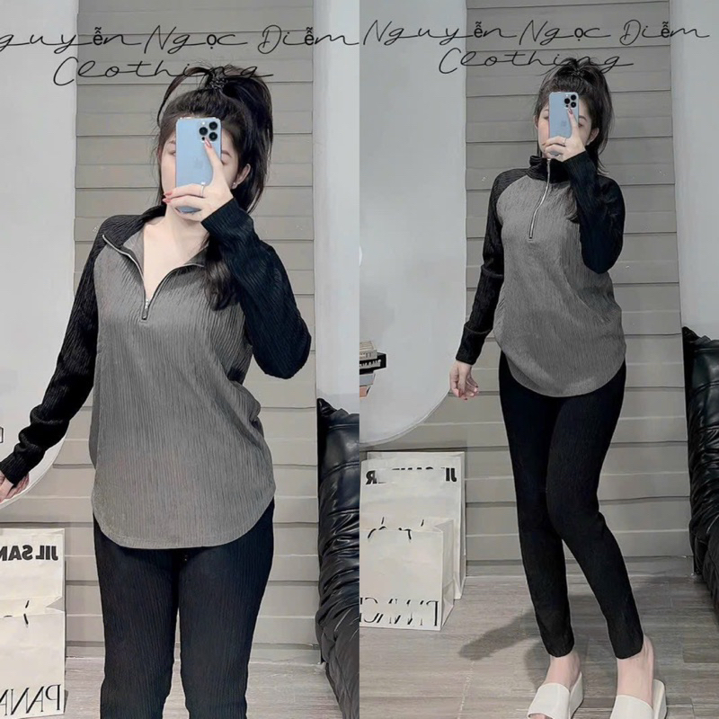 Set Áo Yếm Ống Jeans Nhún Mocking Dáng Xoè + Quần Short Tuyết Nhung