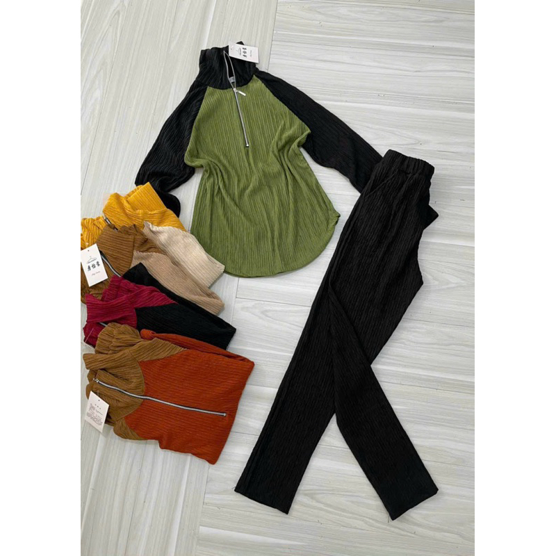 Set Áo Yếm Ống Jeans Nhún Mocking Dáng Xoè + Quần Short Tuyết Nhung