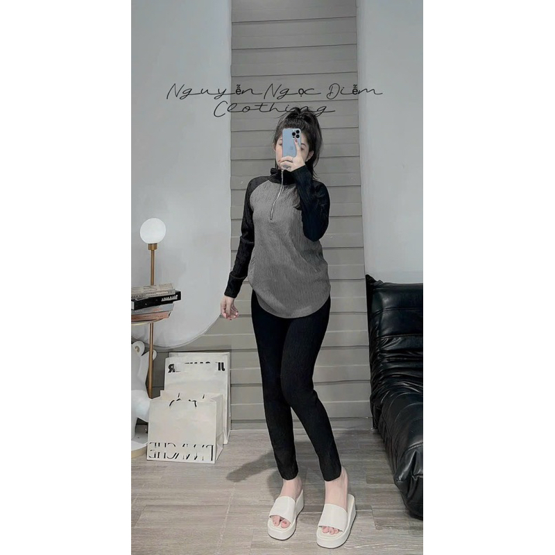 Set Áo Yếm Ống Jeans Nhún Mocking Dáng Xoè + Quần Short Tuyết Nhung