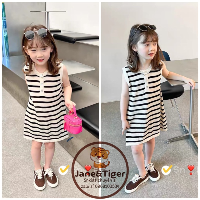 Sỉ váy cotton kẻ tăm mềm mát sát nách Jane snKids