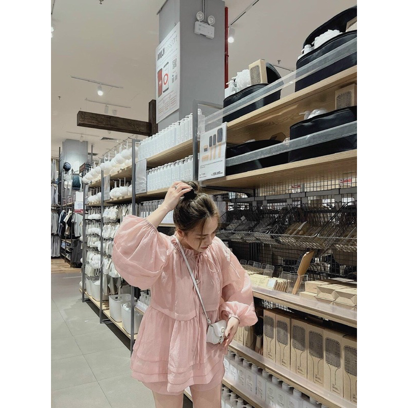 Set áo doll voan nude kèm áo 2 dây trong + short