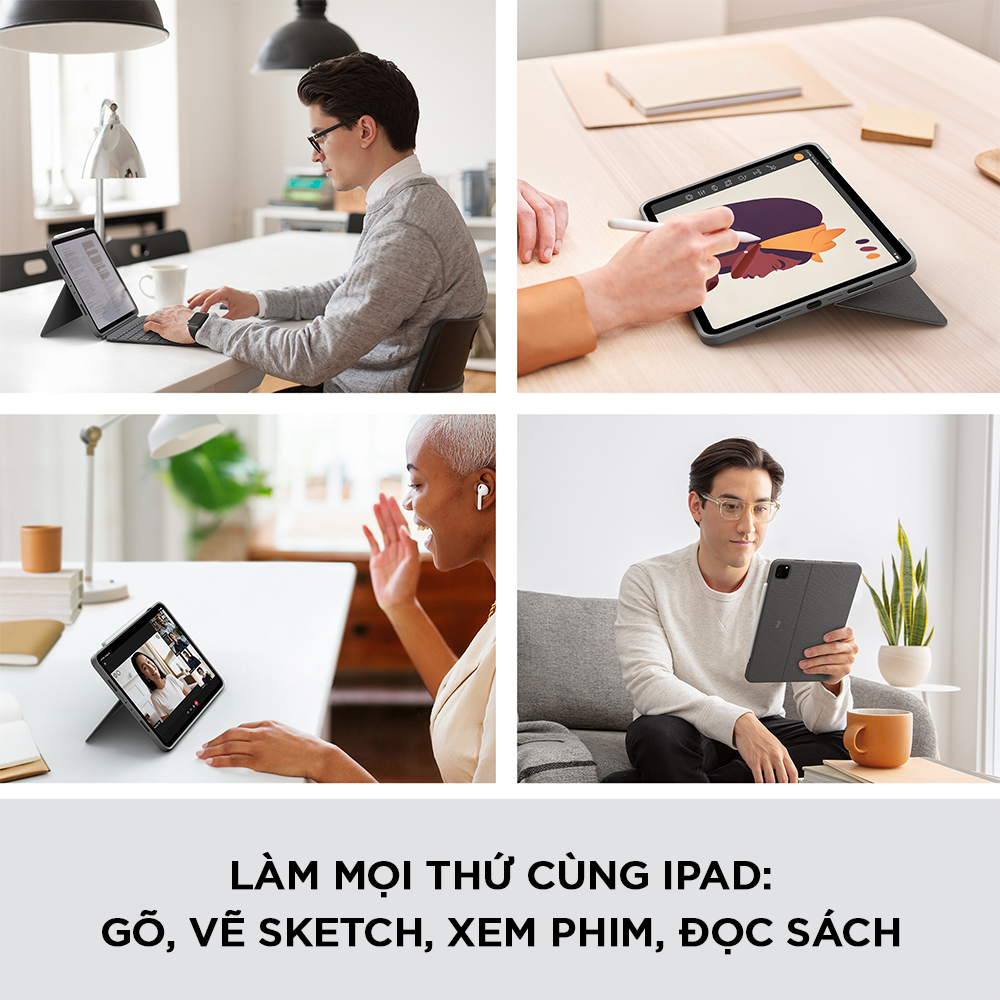 Bao da kèm bàn phím Logitech Combo Touch dành cho iPad Pro 11 inch | 12.9 inch & Bút cảm ứng Logitech Crayon