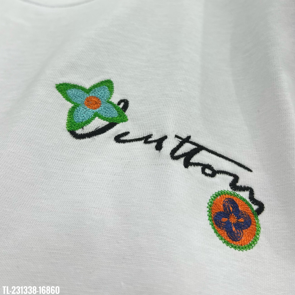 Áo Thun cotton Ngắn Tay In logo Hoa + Thẻ Thời Trang Cho Nam Nữ l1v