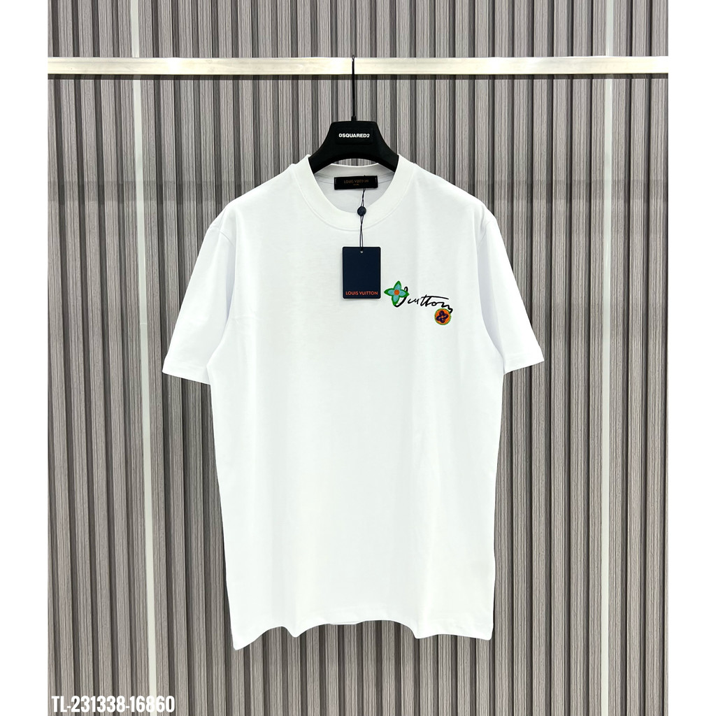 Áo Thun cotton Ngắn Tay In logo Hoa + Thẻ Thời Trang Cho Nam Nữ l1v