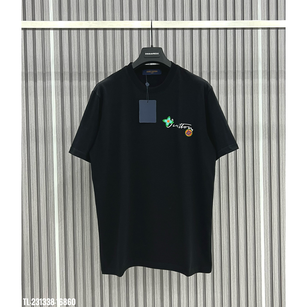Áo Thun cotton Ngắn Tay In logo Hoa + Thẻ Thời Trang Cho Nam Nữ l1v