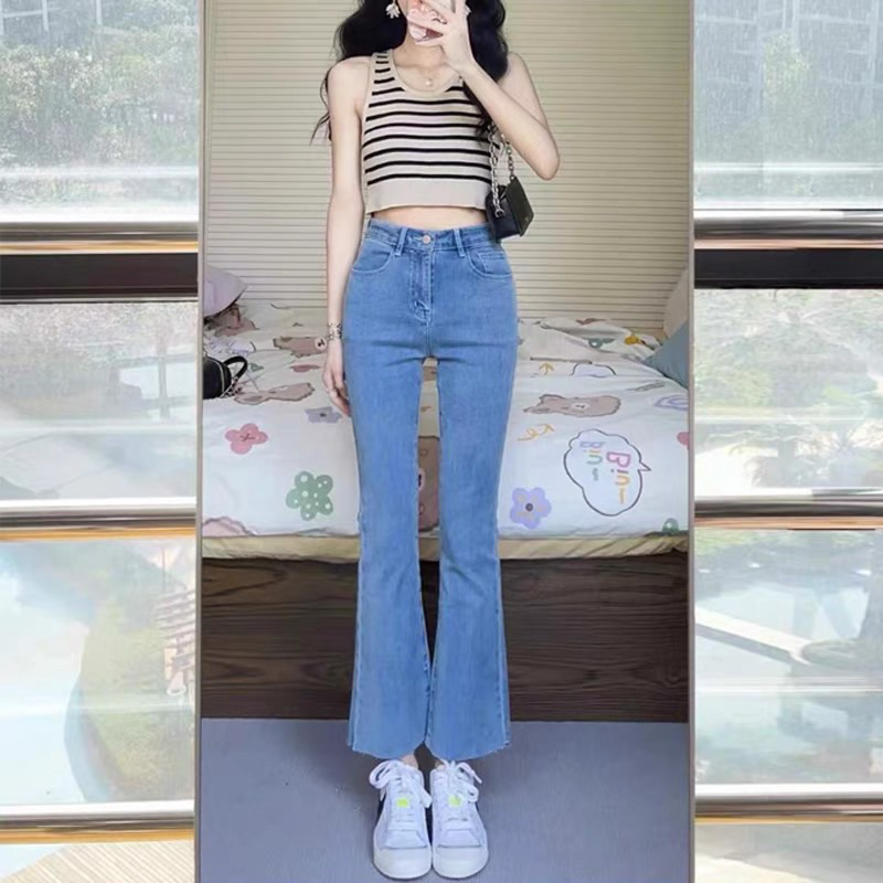 ( video ảnh thật)Quần jean ống loe , quần jean lửng nữ lưng cao vải bò Quảng Châu cao cấp hàng loại 1 chất co dãn | BigBuy360 - bigbuy360.vn