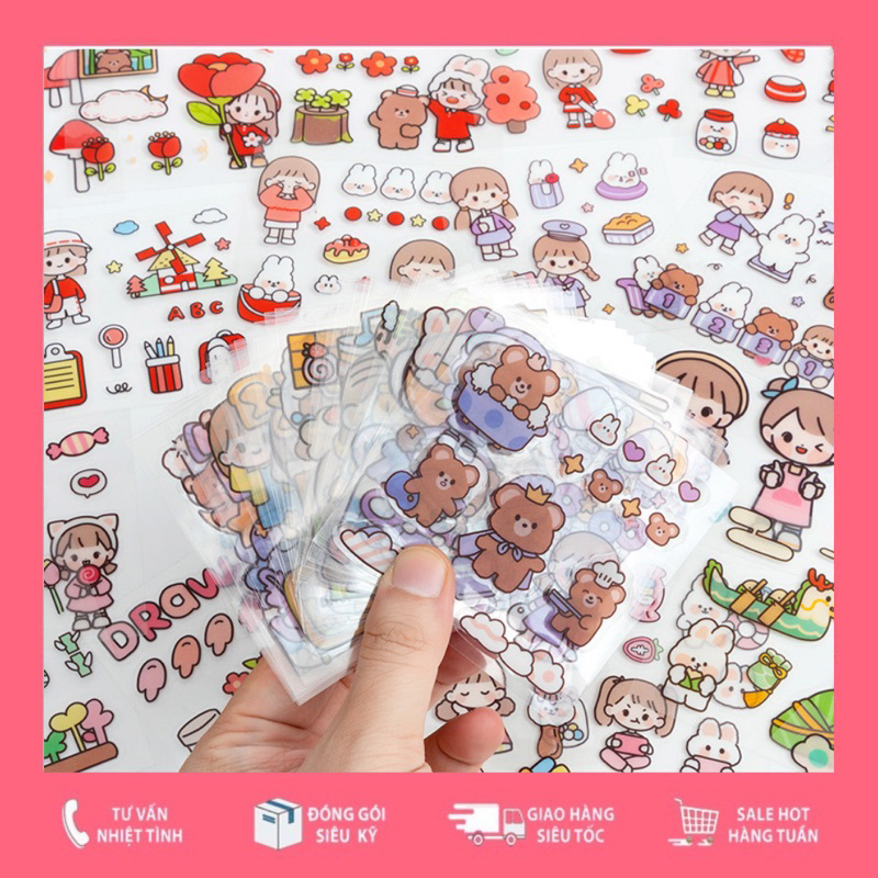 Lẻ 1 tấm sticker Telado dán lọ chiết, trang trí bình nước, sách vở…