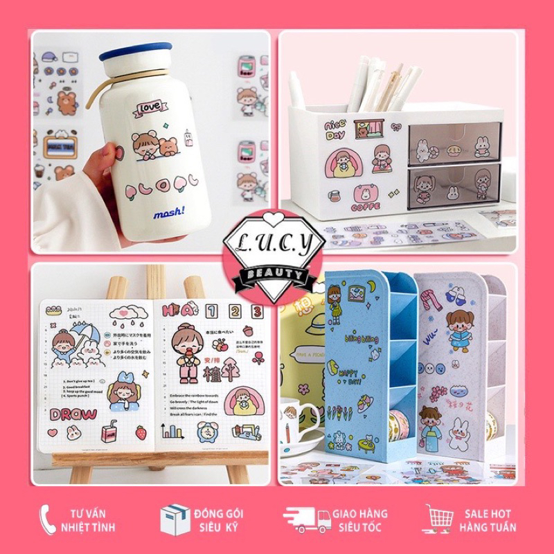 Lẻ 1 tấm sticker Telado dán lọ chiết, trang trí bình nước, sách vở…