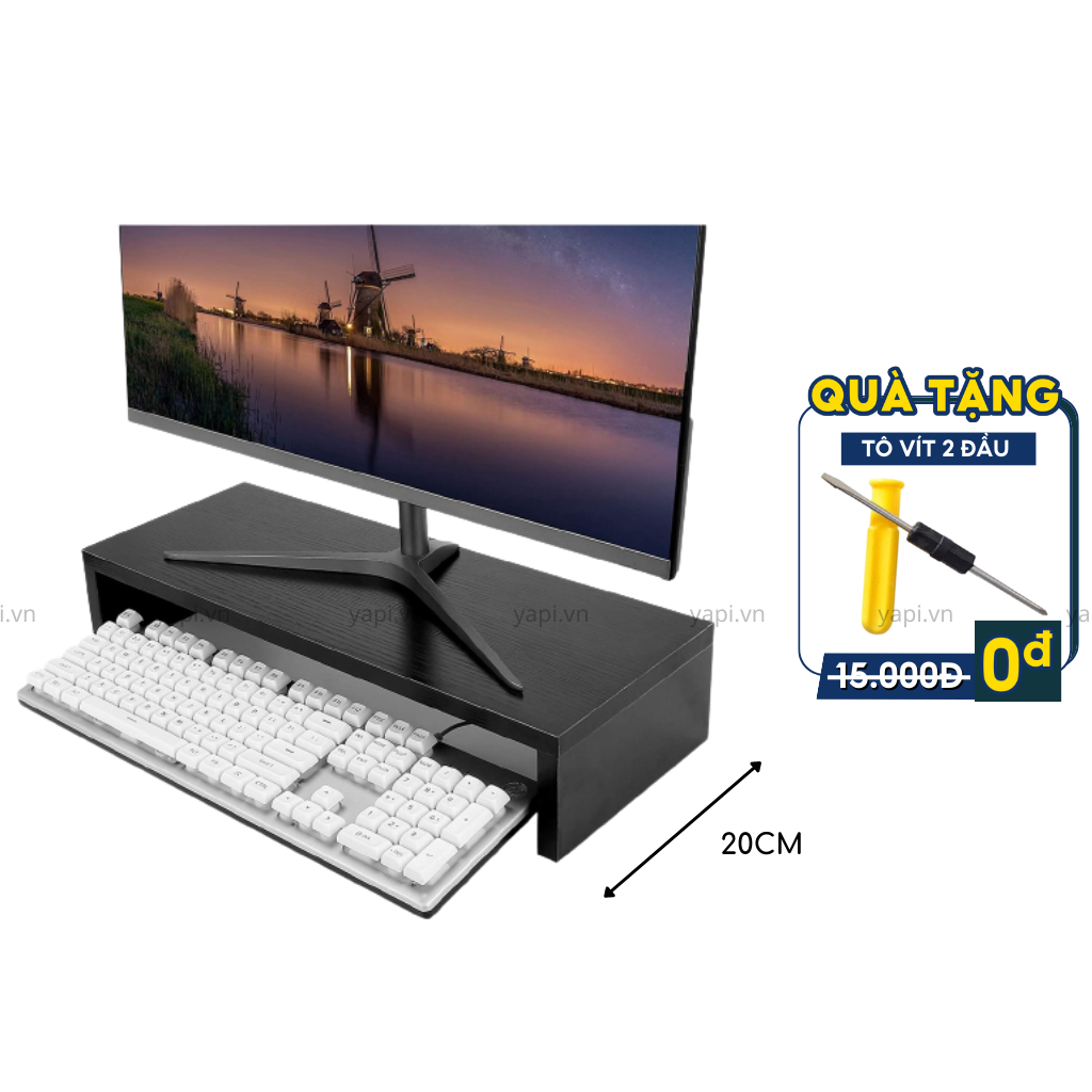 Kệ Để Laptop, Màn Hình Máy Tính Gỗ Dày Xịn Thiết Kế Giấu Vít GHC-147 (Tặng Kèm Tô Vít)