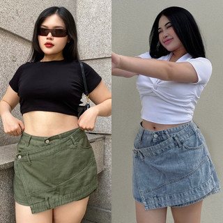 [OOTD BIGSIZE] Quần váy jean bigsize vạt đắp Y2K