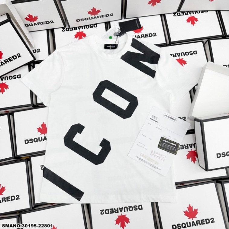 Áo phông nam nữ Premium Cotton DSQ2 in chữ ICON đen trắng chéo áo đơn giản unisex basic cổ bo dày dặn | BigBuy360 - bigbuy360.vn