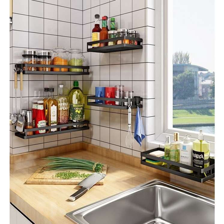 Kệ để gia vị hình chữ nhật sơn tĩnh điện dán tường không cần khoan đục tiện lợi dễ tháo lắp, vệ sinh Mp08