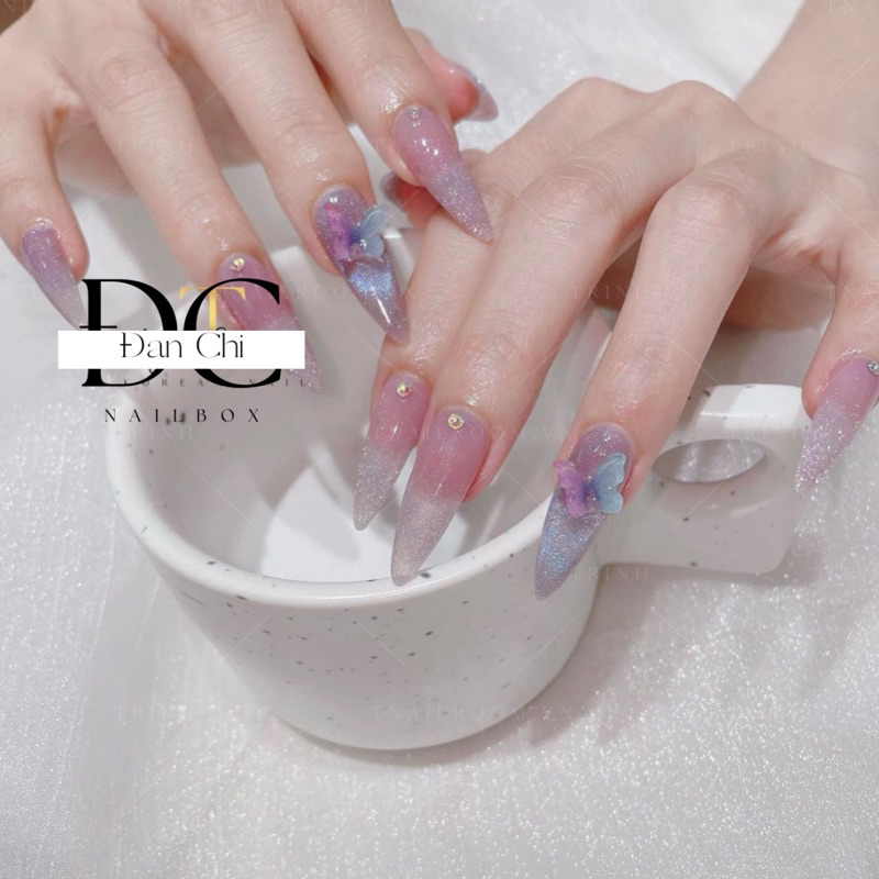 Nailbox Móng Úp Thiết Kế Sẵn Mẫu Mắt Mèo Galaxy Đính Bướm