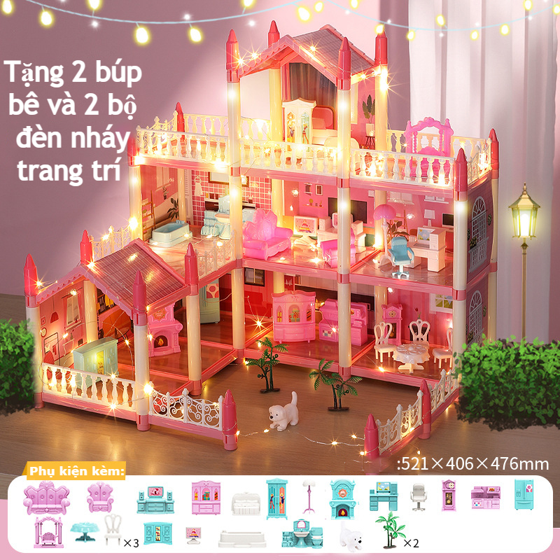 Mô hình đồ chơi lắp ghép nhà búp bê cho bé gái màu hồng