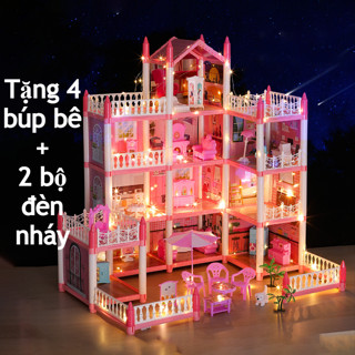 Mô hình đồ chơi lắp ghép nhà búp bê cho bé gái màu hồng