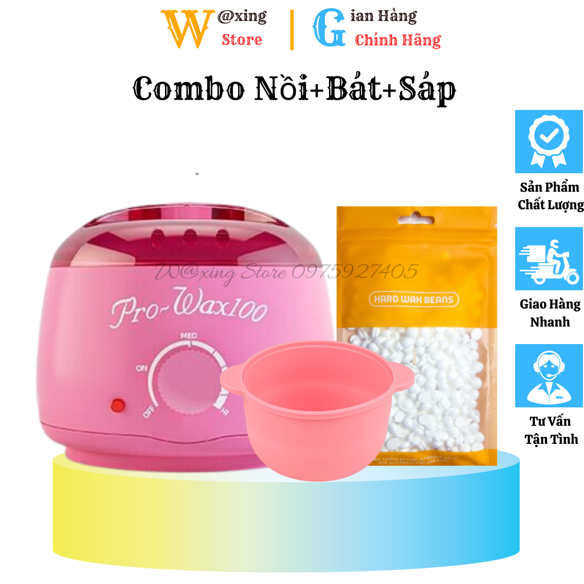 Nồi nấu sáp wax lông Pro 100 + Bát silicon + Sáp thơm bám lông tốt