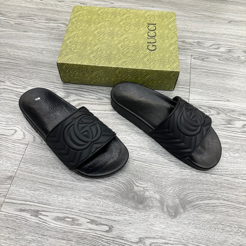 Dép lê nam quai ngang GG cao su đúc quai nổi sọc kẻ logo chữ kiểu dáng đơn giản đẹp DL21P