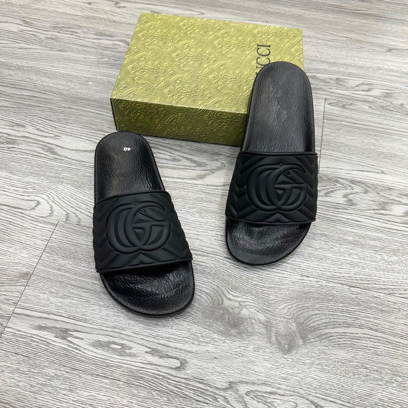 Dép lê nam quai ngang GG cao su đúc quai nổi sọc kẻ logo chữ kiểu dáng đơn giản đẹp DL21P