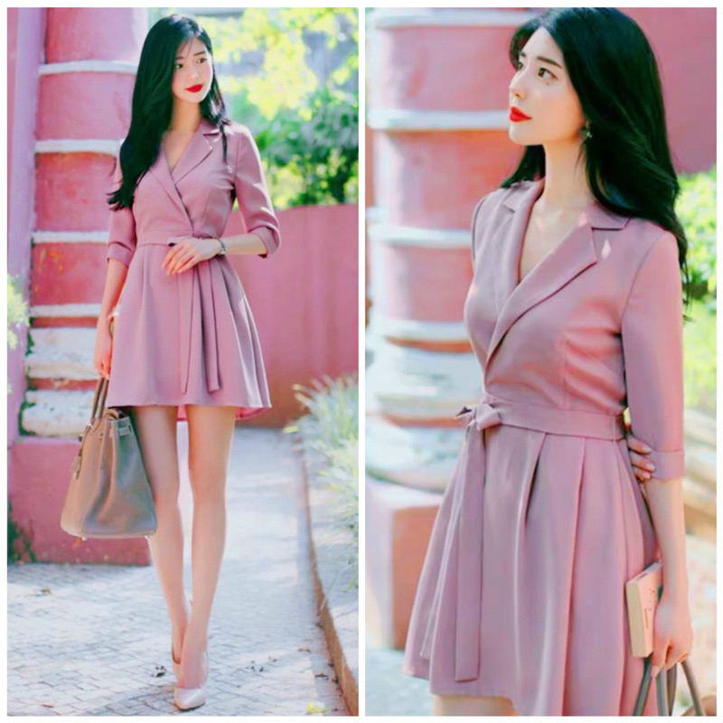 Đầm vest hồng thắt eo (kèm hình thật)