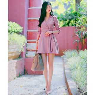 Đầm vest hồng thắt eo (kèm hình thật)