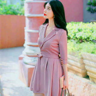 Đầm vest hồng thắt eo (kèm hình thật)
