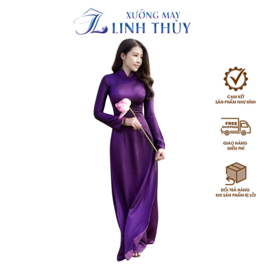Áo Dài Màu Tím Huế Xưởng May Linh Thùy Sẵn Vải Áo Dài Truyền Thống Cổ Sen Tay Dài Dự Chụp Hình Đẹp