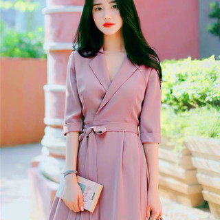 Đầm vest hồng thắt eo (kèm hình thật)