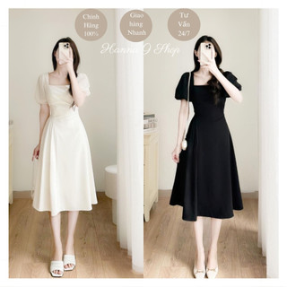Đầm nữ xinh cổ vuông kiểu dáng sang chảnh DD4 Váy nữ xinh đi dự tiệc đi chơi chất liệu vải Hàn cao cấp