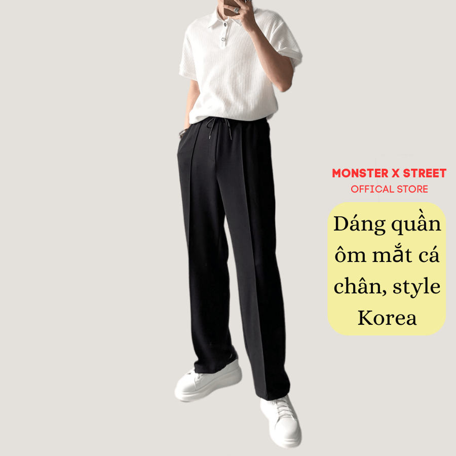 Quần Baggy vải thun unisex Monster X Street Basic nam nữ cạp chun ống đến mắt cá chân phong cách Hàn Quốc ulzzang