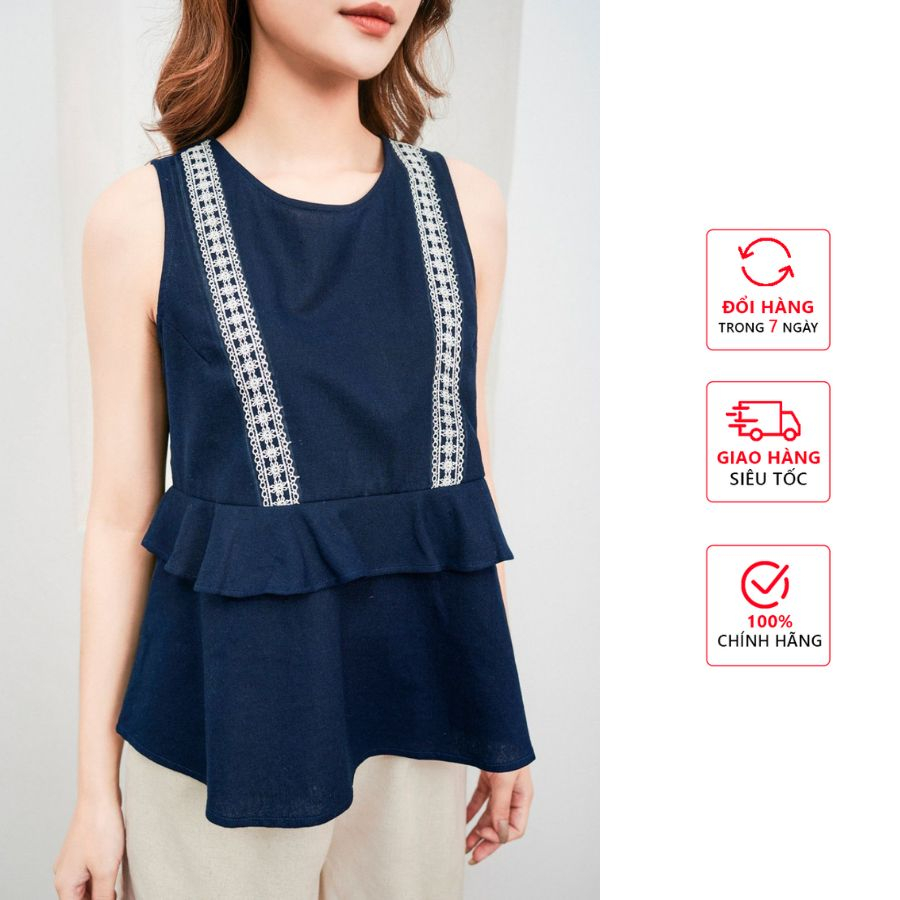 Đồ ngủ Freedy Áo sát nách nữ mix ren nhún bèo WAS2209