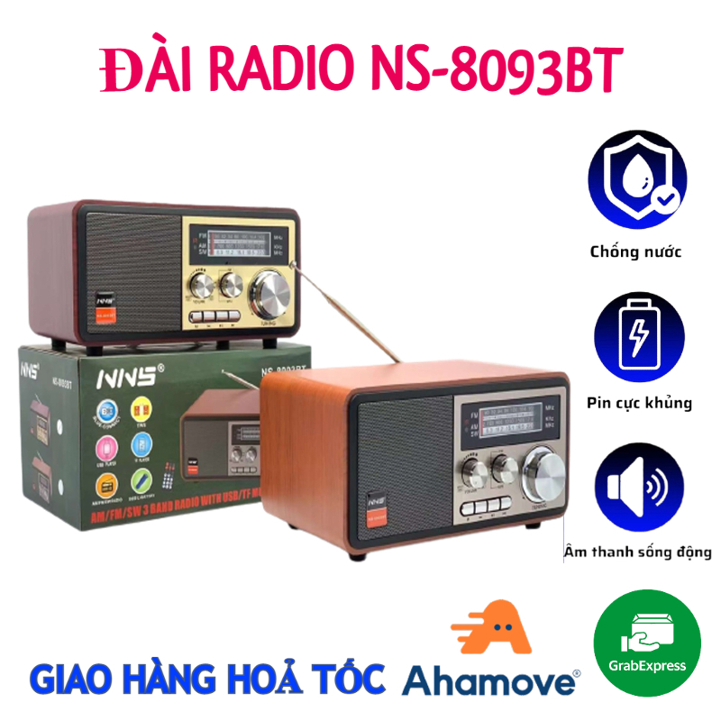 Đài Radio NS-8093BT, Bluetooth Chính Hãng NNS, Bắt Sóng FM, AM, /USB/TF, Cổng Thẻ Nhớ - Loa Dùng Điện 220V Và Pin Sạc