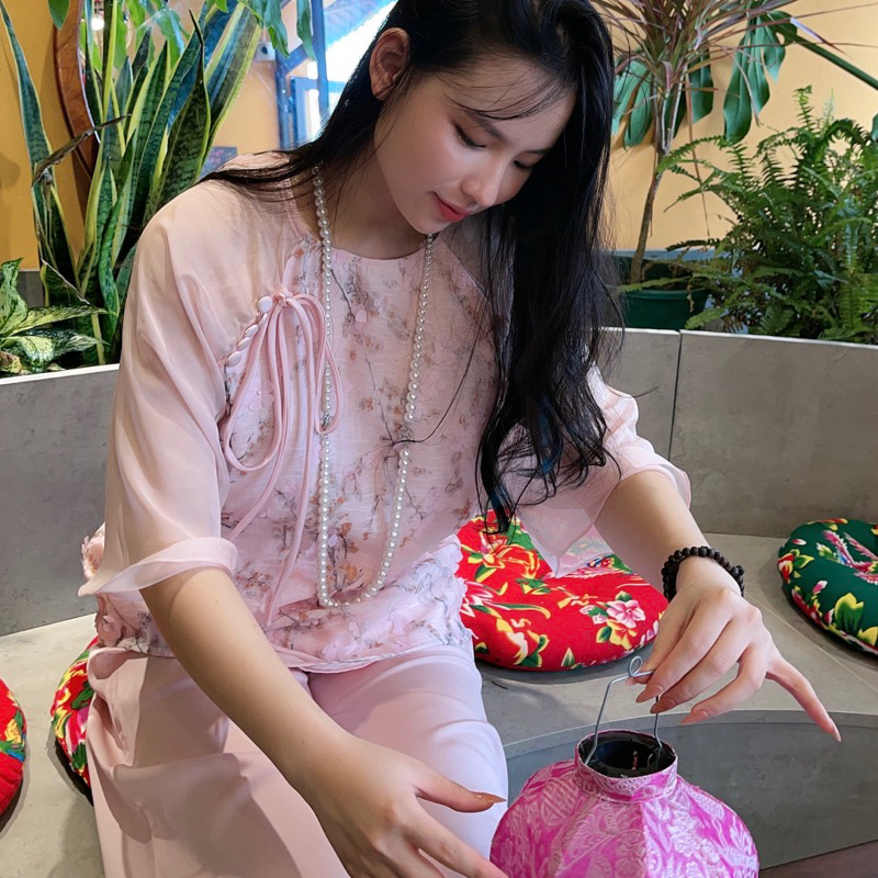 Pháp phục Tâm Bình An bộ lam đi chùa thiết kế thêu tay thủ công sắc nét đồ đi du xuân được