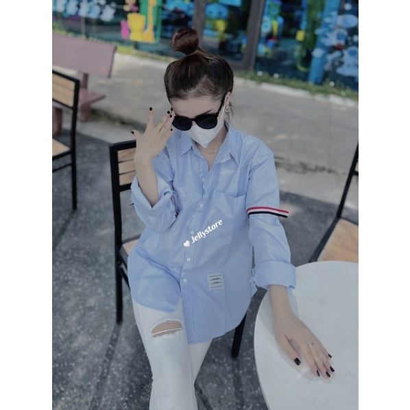 Áo Sơ Mi THOM BROWNE Dài Tay Kẻ Xám Vải Cao Cấp | BigBuy360 - bigbuy360.vn