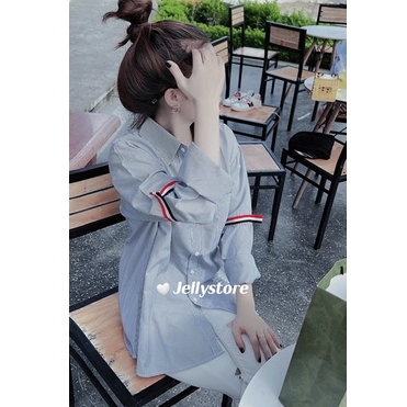 Áo Sơ Mi THOM BROWNE Dài Tay Kẻ Xám Vải Cao Cấp | BigBuy360 - bigbuy360.vn