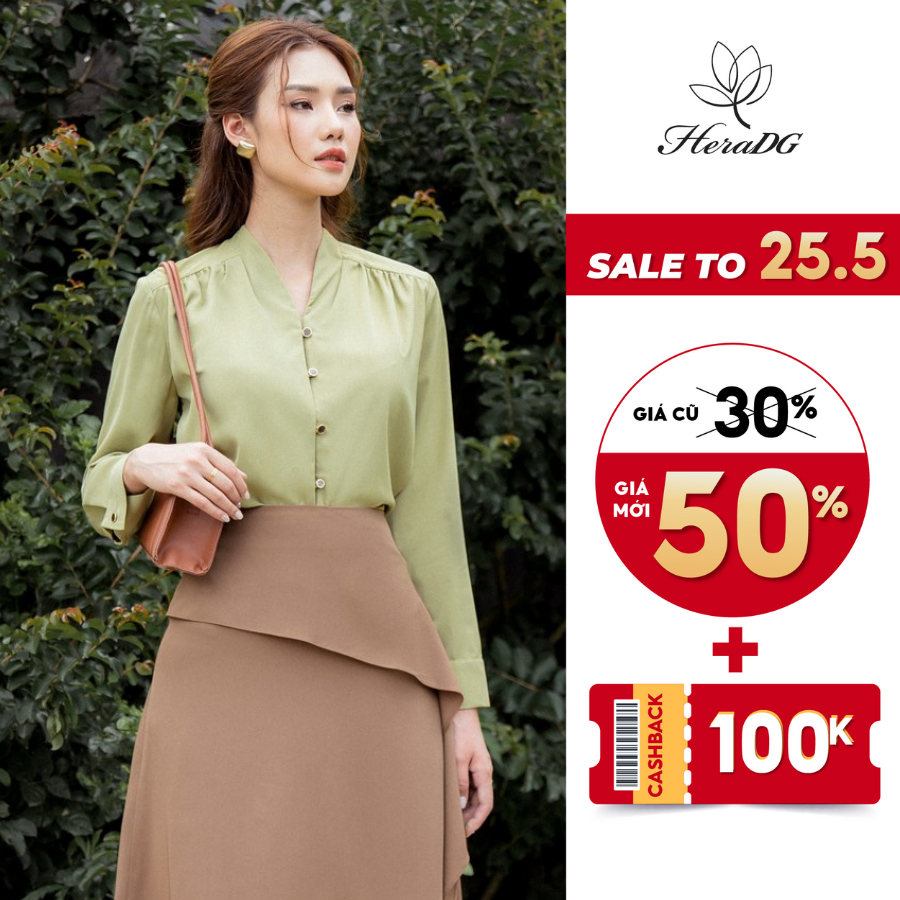 Áo Nữ Cổ Leo Dài Tay, Nhún Vai Hiện Đại, Trẻ Trung, Thanh Lịch HeraDG SAKBB2047-S