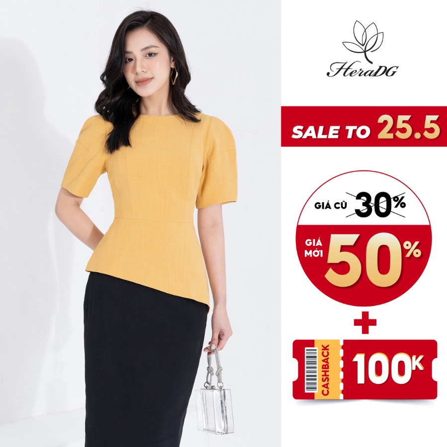 Áo peplum tay bồng vạt lệch HeraDG chất liệu Tuytsi cao cấp SAKBB3171
