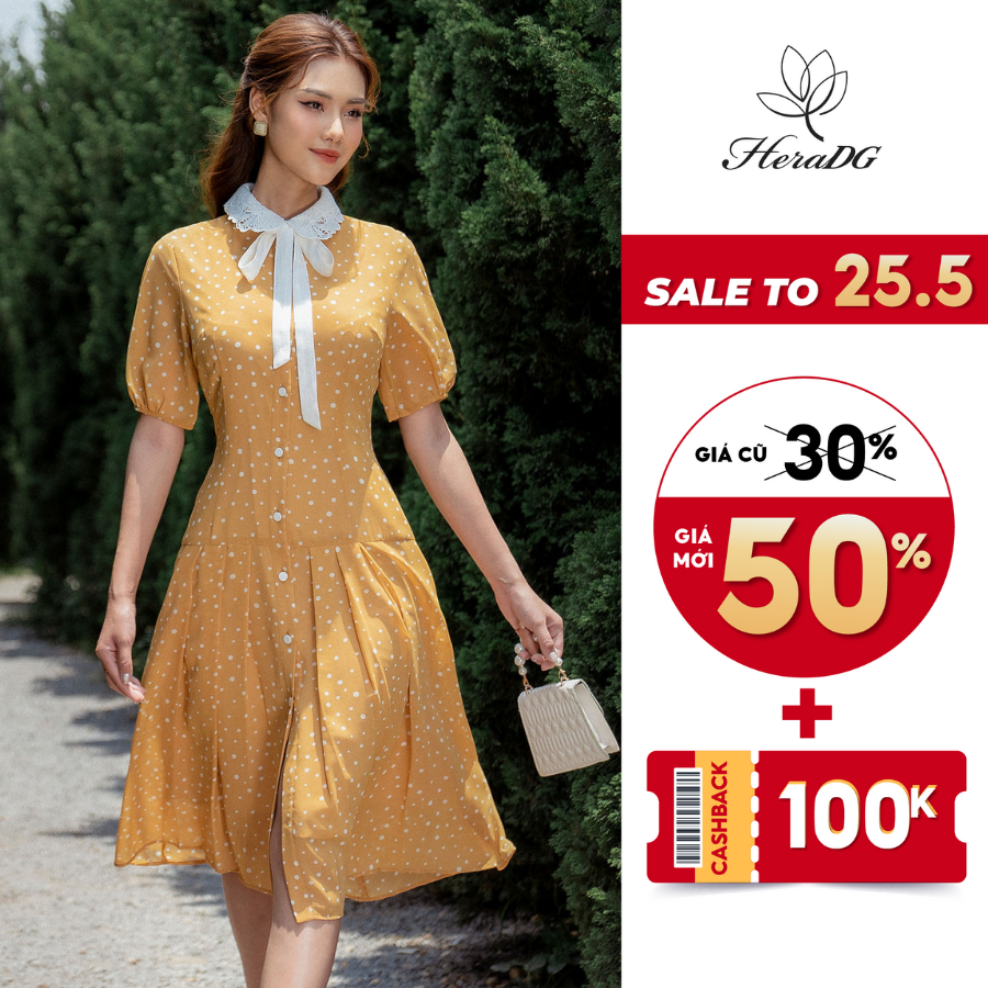 Đầm Nữ Dáng Xòe Cổ Đức Có Thắt Nơ Nữ Tính, Dịu Dàng HeraDG SDCBB1005-S