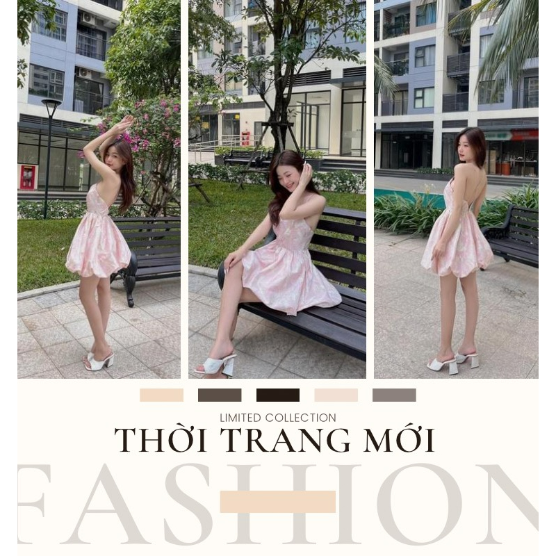 Đầm Gấm Hở Lưng Dáng Xòe Bồng Cực Xinh Dự Tiệc, Váy Xòe Bí Siêu Hot