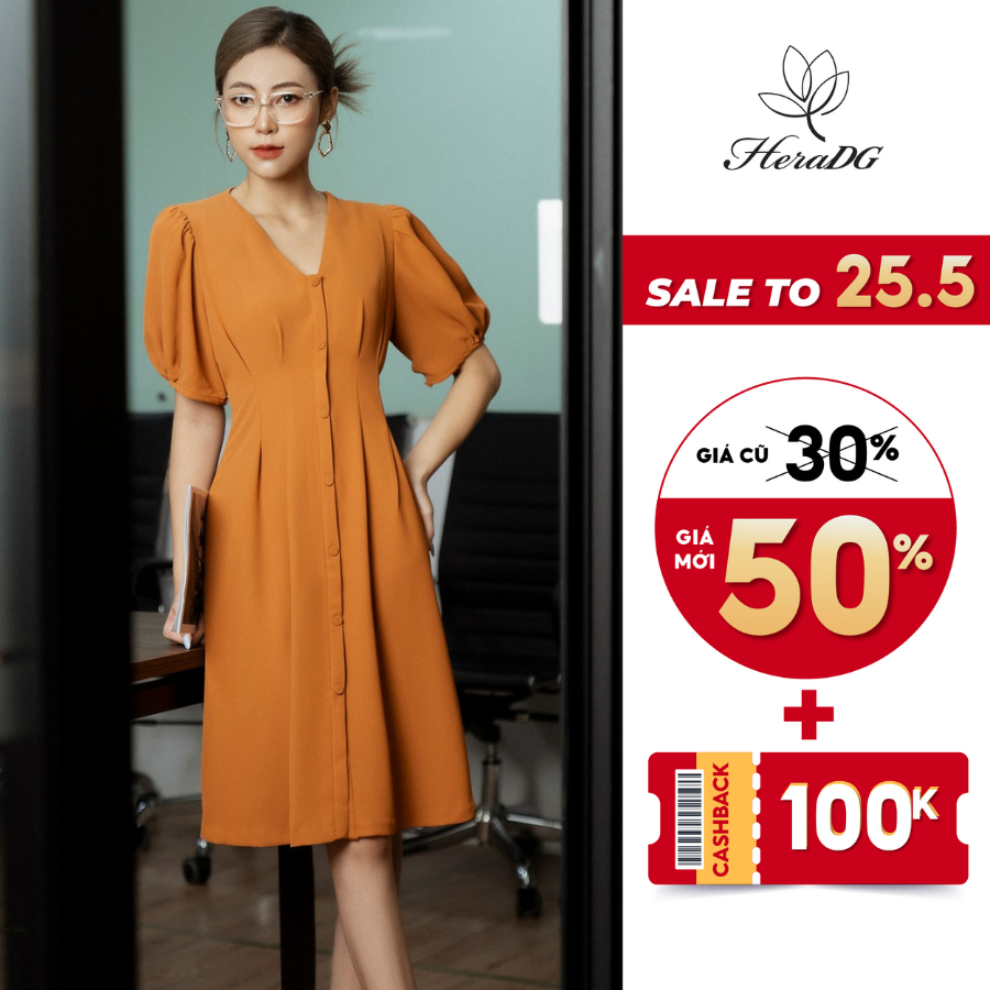 Đầm nữ dáng xòe HeraDG thiết kế cổ V, triết ly thân SDPBB3039-S