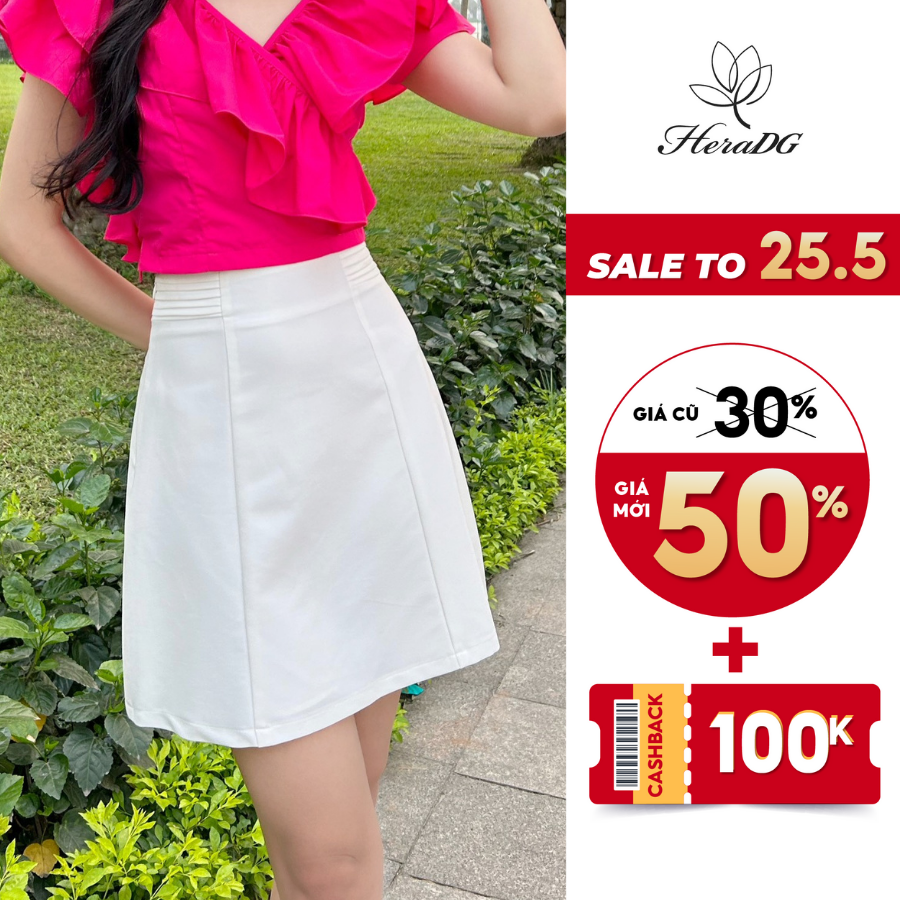 Chân váy A dáng ngắn HeraDG thiết kế diễu mí cạp khóa sườn chất liệu tơ cao cấp SJPBB2049