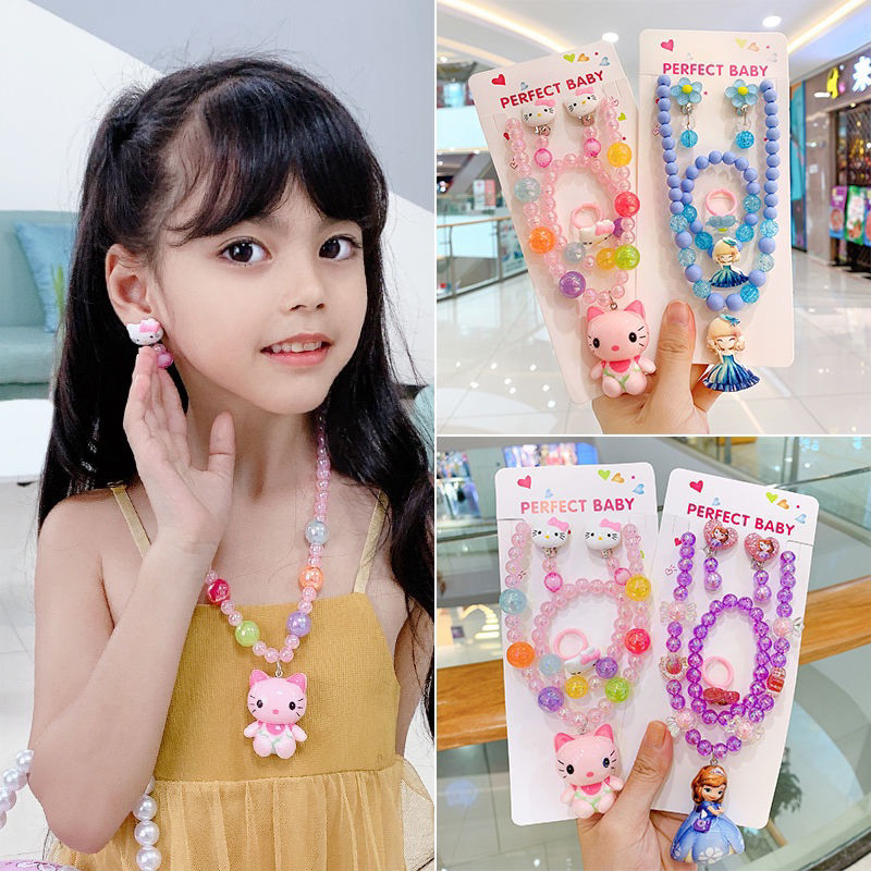 Set phụ kiện trang sức vòng cổ vòng tay bông tai nhẫn công chúa cho bé gái siêu kute