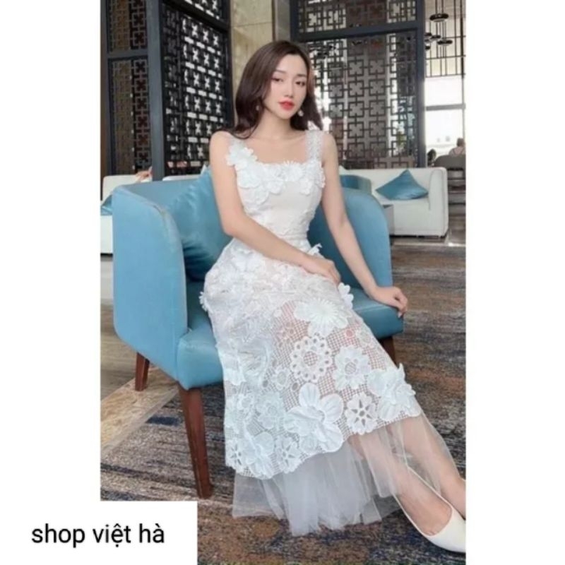 Váy dự tiệc cao cấp váy  ren hoa 3D thiêu  siêu xinh