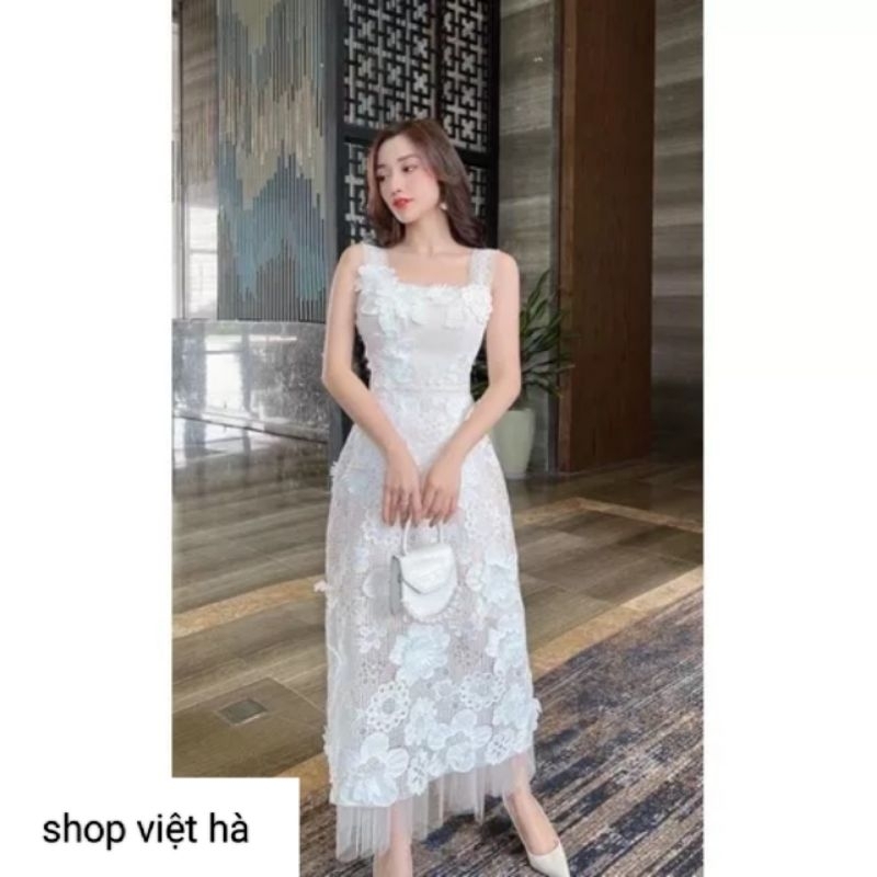 Váy dự tiệc cao cấp váy  ren hoa 3D thiêu  siêu xinh